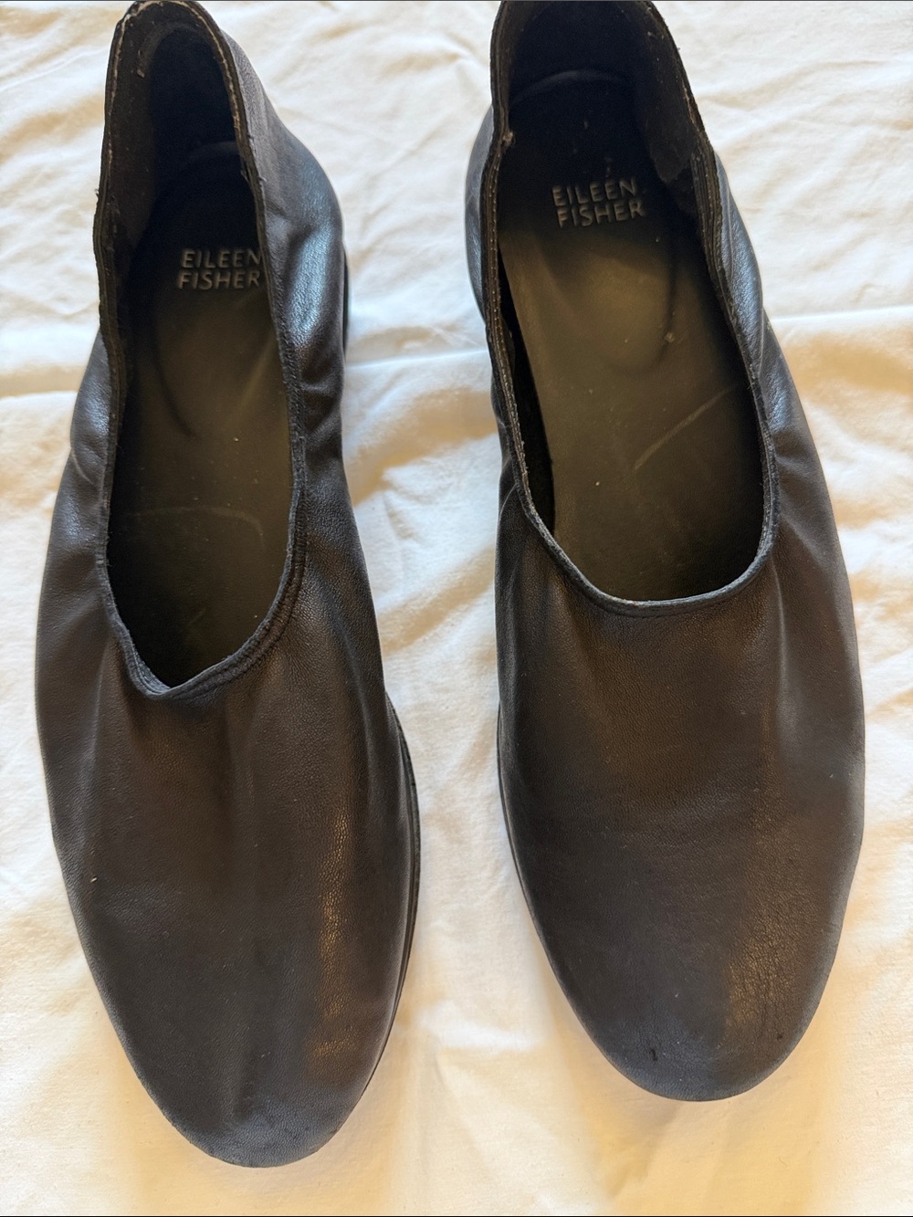 Eileen Fisher Black Leather Slip-On Flats Size 10